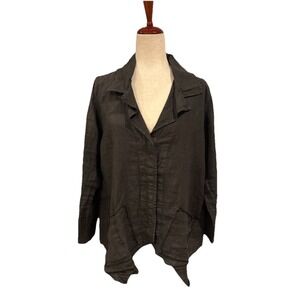 CYNTHIA ASHBY 100% Linen Lagenlook Oversized Jacket Snaps Pockets Grey Womens XS